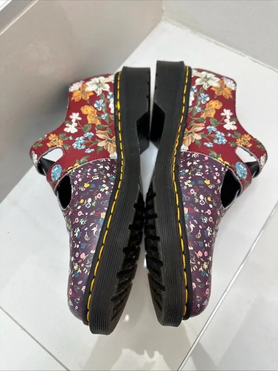 Dr Martens Floral Burgundy Mary Jane Shoes with Double Buckle womens sz 9 rare - Picture 6 of 16